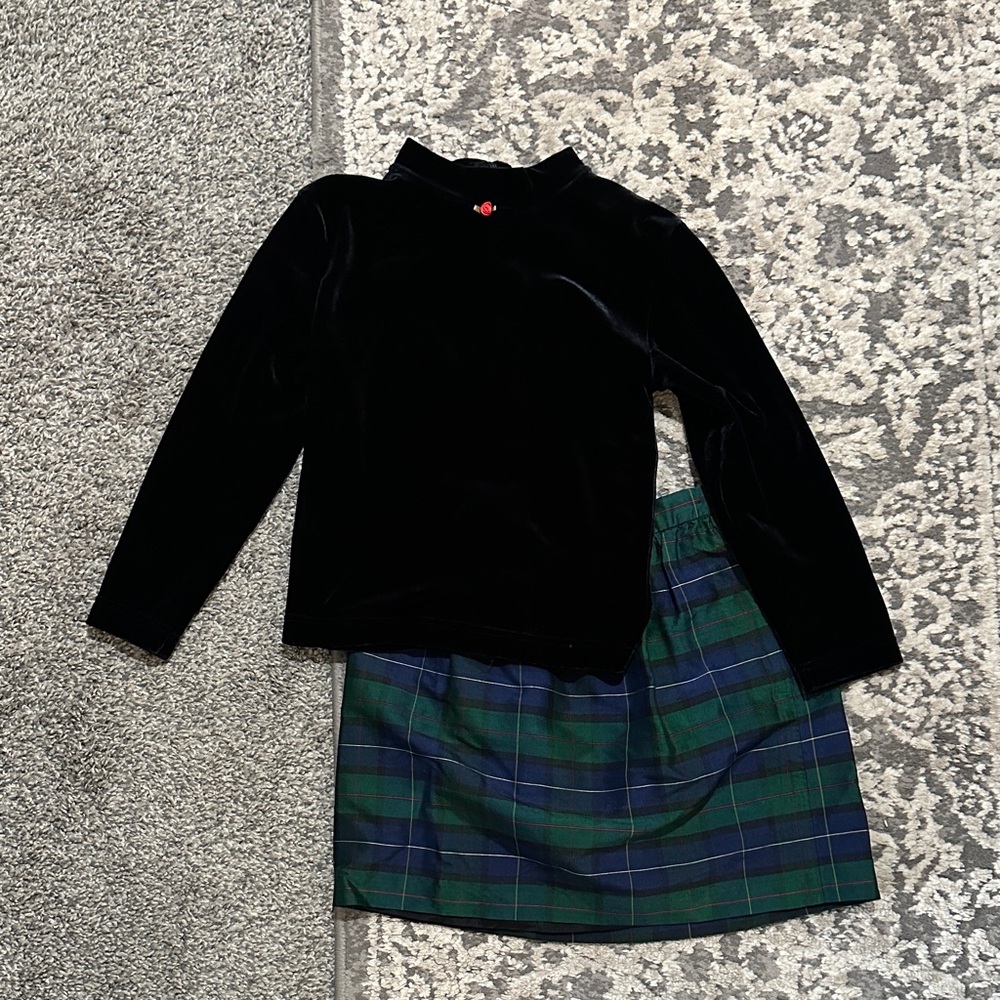 🖤Black Velvet Top and Plaid Skirt Set🖤